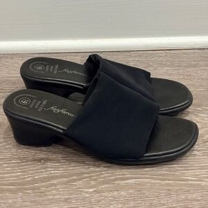 Fanfares Annie Black Stretch Fabric Slinky Slide Mule Low Block Heel Sandals 6.5